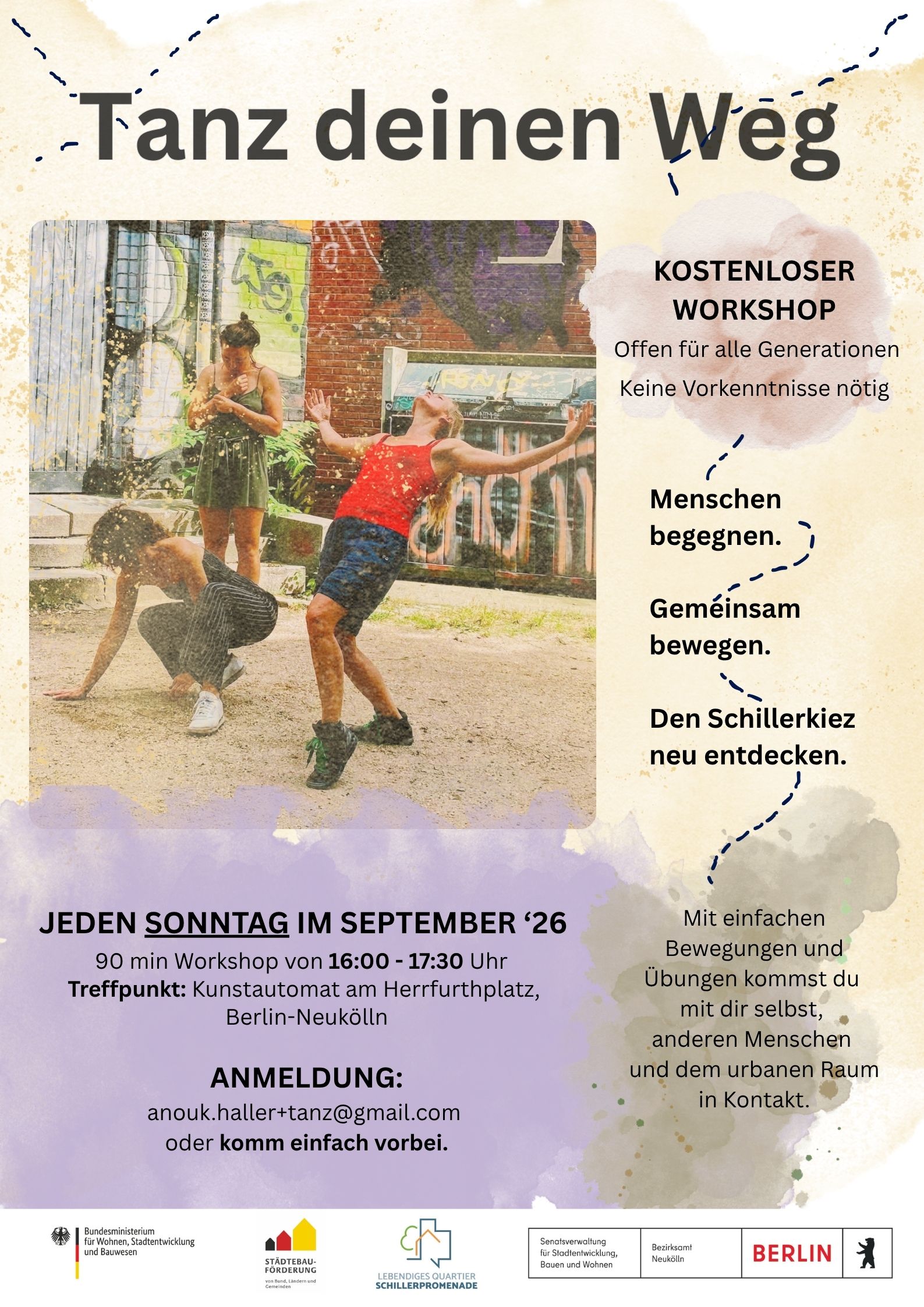 Flyer TanzdeinenWeg 09_26 Veranstaltungsflyer mit Foto und textlichen Informationen